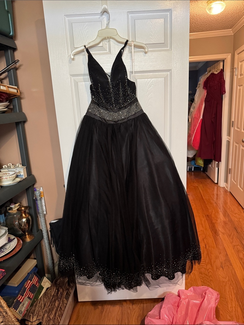 Black Beaded Tulle Ball Gown